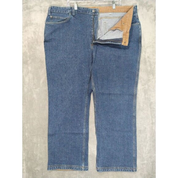 Duluth Trading Jeans Mens 46x32 Blue Denim Stretch Straight Leg Medium Wash - Picture 1 of 8